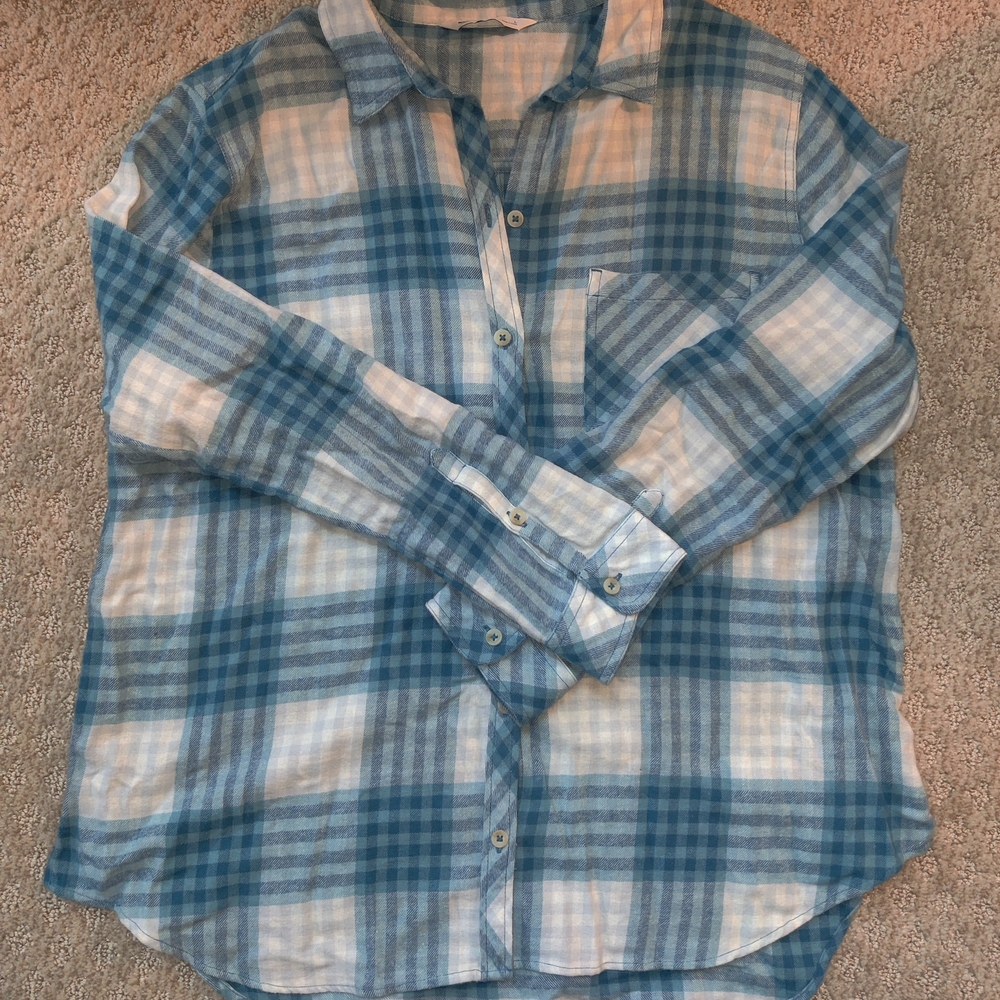 Sonoma Blue and White Plaid Button Down Shirt
